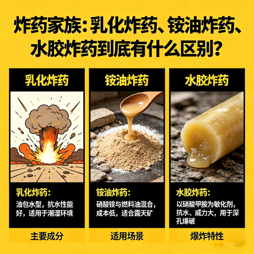 阳日镇炸药家族：乳化炸药、铵油炸药、水胶炸药到底有什么区别？